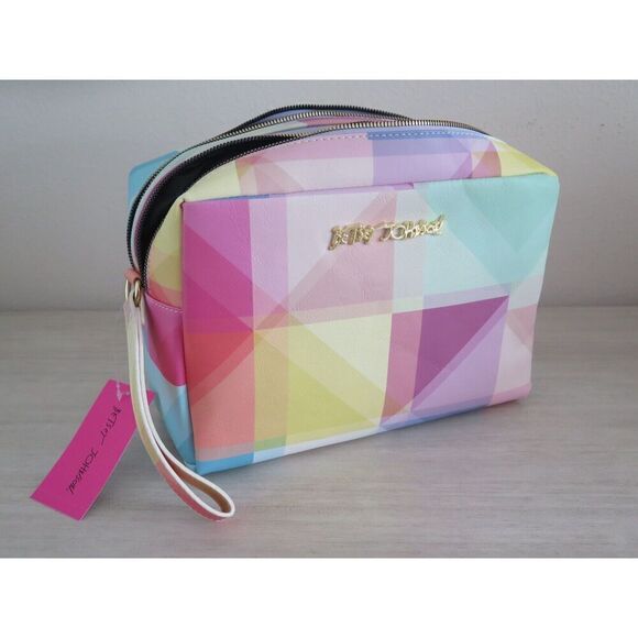 Betsey Johnson CBJ-1084 Women's Multi Color Block Weekender Cosmetic Case - Picture 4 of 8